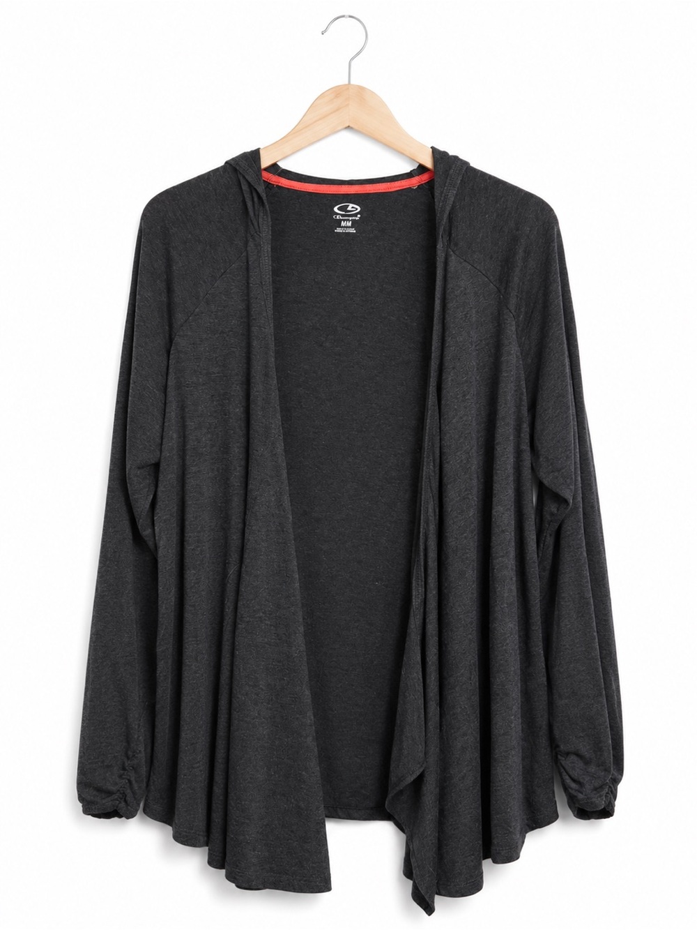 C9 Champion Medium Charcoal Gray Hooded Draped Open Front Cardigan Pockets